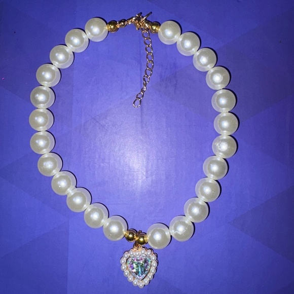 2pcs Cat Pearl Necklaces, Cute Heart Shaped Pendant Cat Dog Collar Adjustable L - Picture 5 of 10